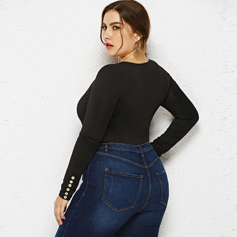 Женский комбинезон на молнии размера плюс 3XL 4XL 5XL 6XL, сексуальный женский комбинезон с круглым вырезом и длинным рукавом, облегающий боди, облегающий купальник