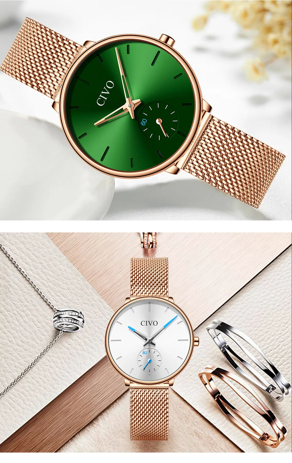CIVO, модные повседневные часы, женские, водонепроницаемый, серебристый, стальной, сетчатый, кварцевые часы для женщин, подарок на день рождения для жены, часы, Relogio Feminino