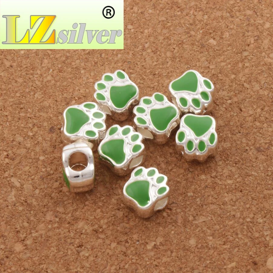 

Enamel Bear Dog Cat Paw Print Big Hole Beads 10Colors L1770 10PCS Plated Bead Fit European Bracelets