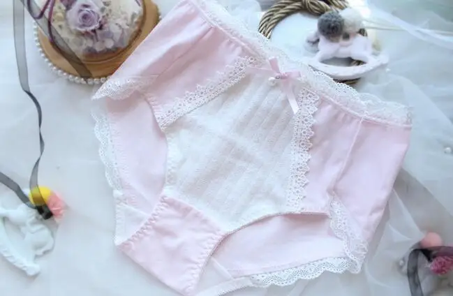 Реальные фотографии M L XL размера плюс 3L Kawaii милые хлопковые кружевные трусы с лентами в стиле Лолиты, трусики, нижнее белье, стринги, белье WP496