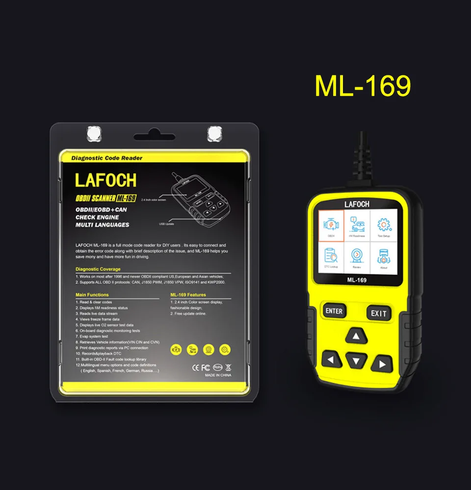 AOSHIKE ML169 I/M OBD диагностический инструмент OBDII протоколы умный сканирующий инструмент считыватель кодов двигателя проверка OBD2 сканер ручной для DIY
