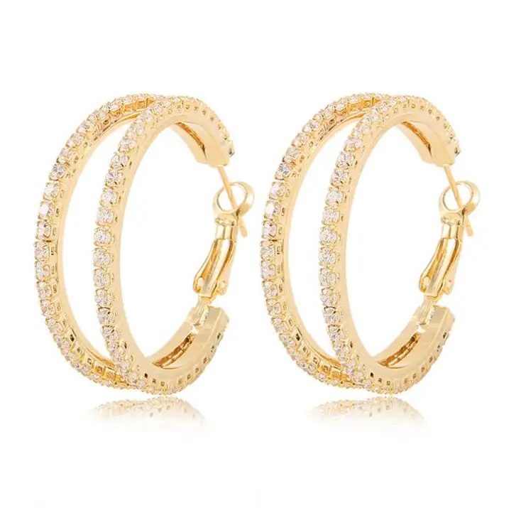 Eye-ослепительно золотой тон кристаллы стразы хооп Earrings-1sets | Украшения и