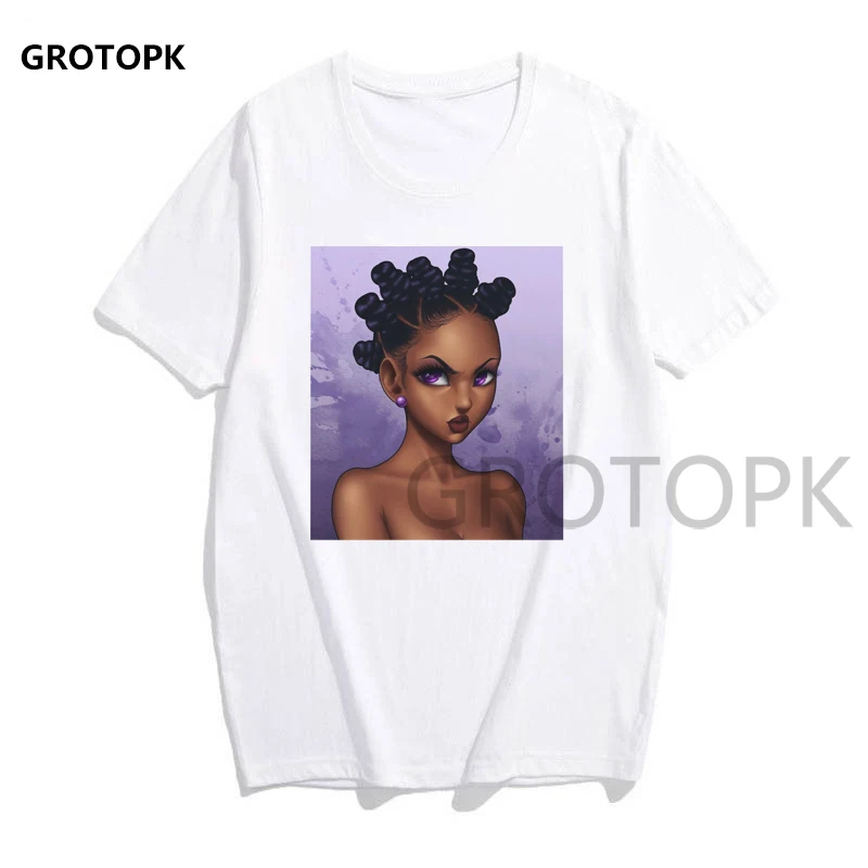 Melanin футболки с принтом для женщин белая футболка с коротким рукавом Poppin женская летняя одежда Kawaii Harajuku Топ уличная одежда