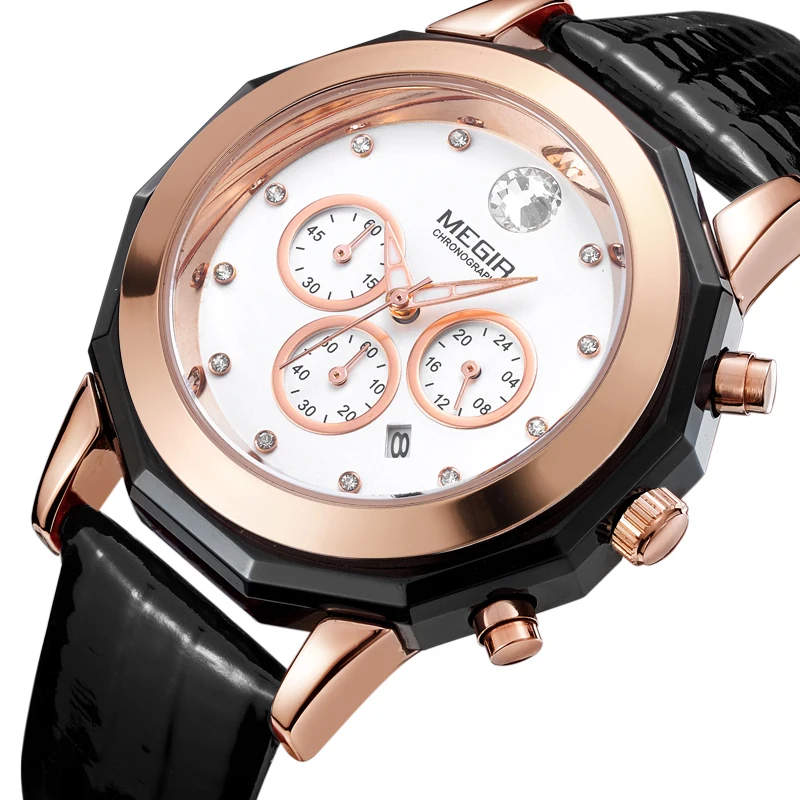 

Fashion Megir Top Brand Women's Elegant Quartz Stop Watches Waterproof Luminous Chronograph 24-hour Wristwatch For Woman Lady