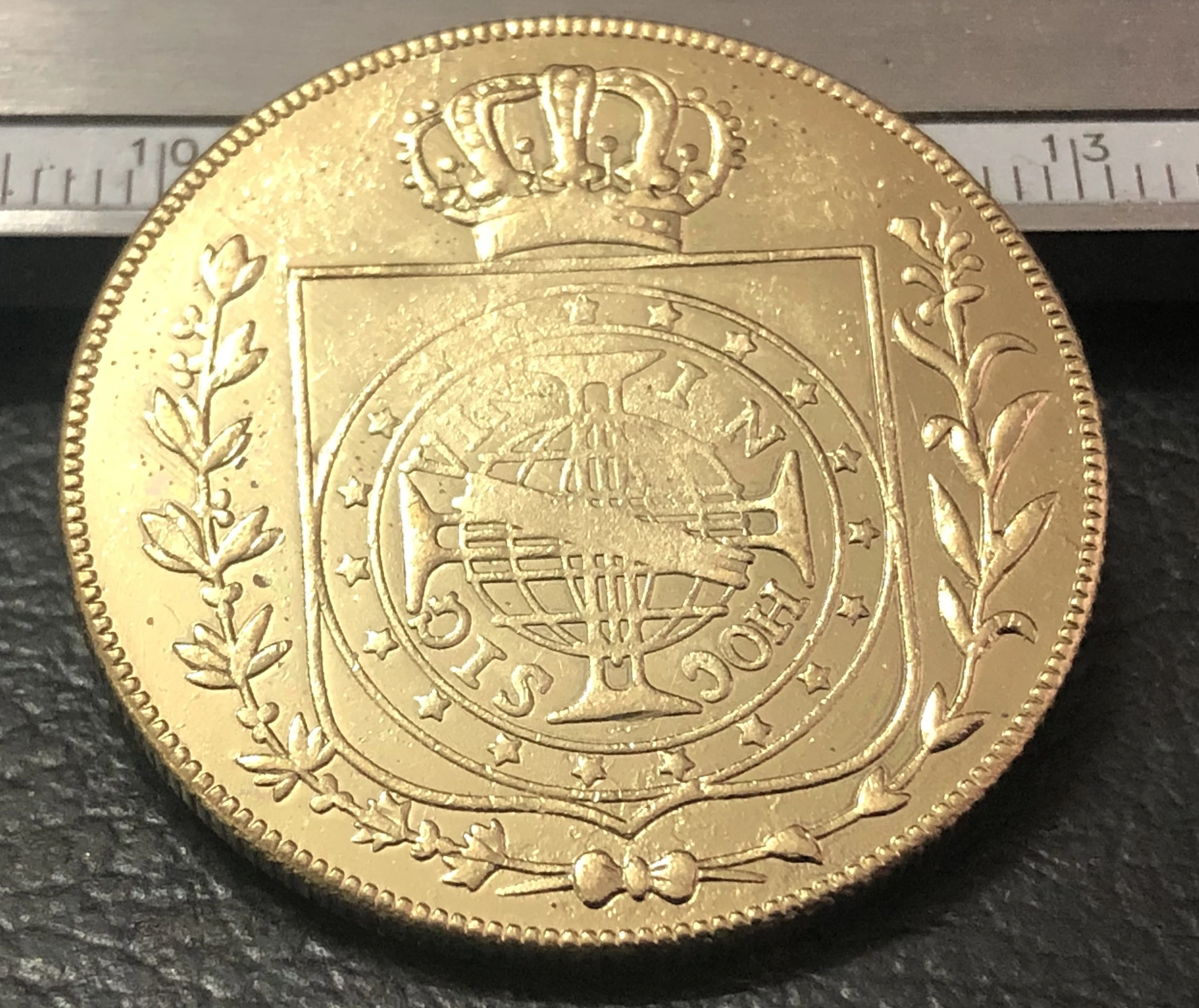 1822 + R Бразилия 6400 Reis 22K позолоченная монета|copy|reicopy coins |