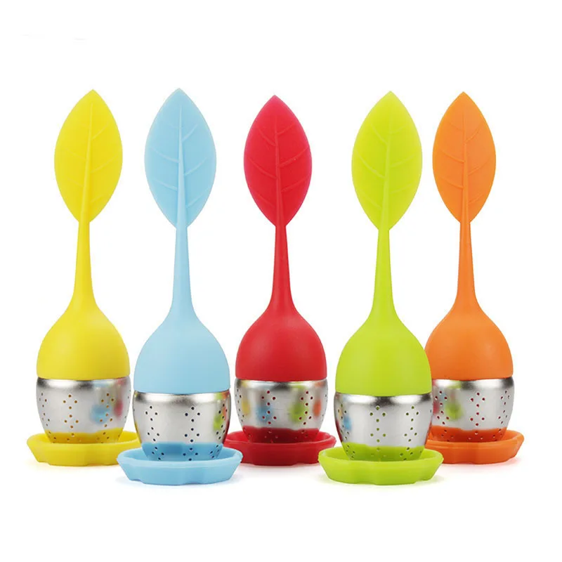 Multi Color Tea Infuser Sweet Leaf Silicone Filter Cute Reusable Strainer With Drop Tray Herbal Spice &amp Coffee |