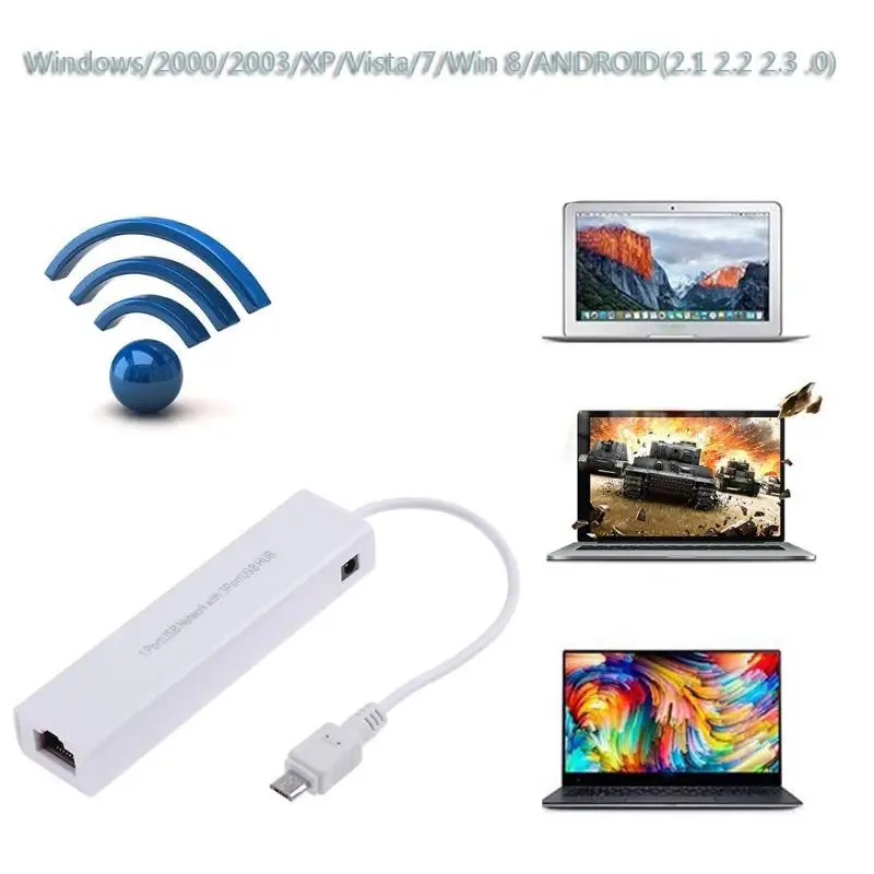 Micro USB 2 0 концентратор в сеть LAN адаптер Ethernet RJ45 с 3 портами 10/100 Мбит/с Проводная
