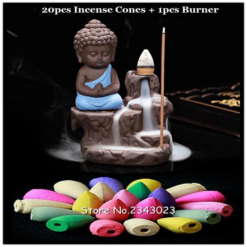 Creative Home Decor The Little Monk Small Buddha Censer Backflow Incense Burner Use In Teahouse 20Pc Cones + | Дом и сад