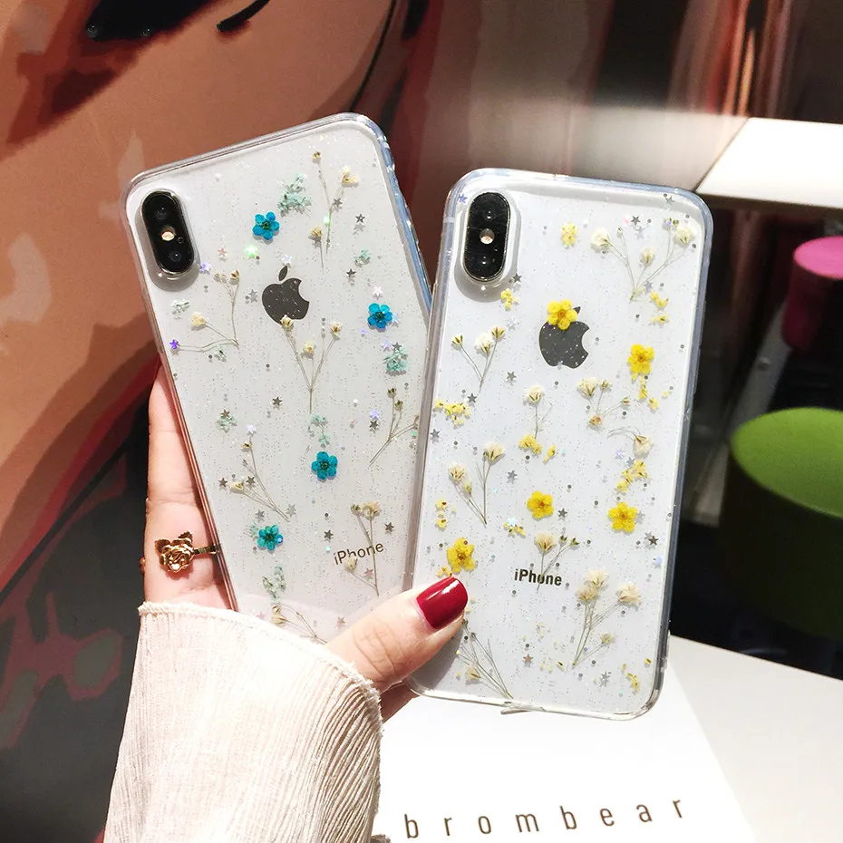 Живые цветы сушат прозрачный силиконовый чехол для iphone X 6 S 7 8 плюс Чехол телефона