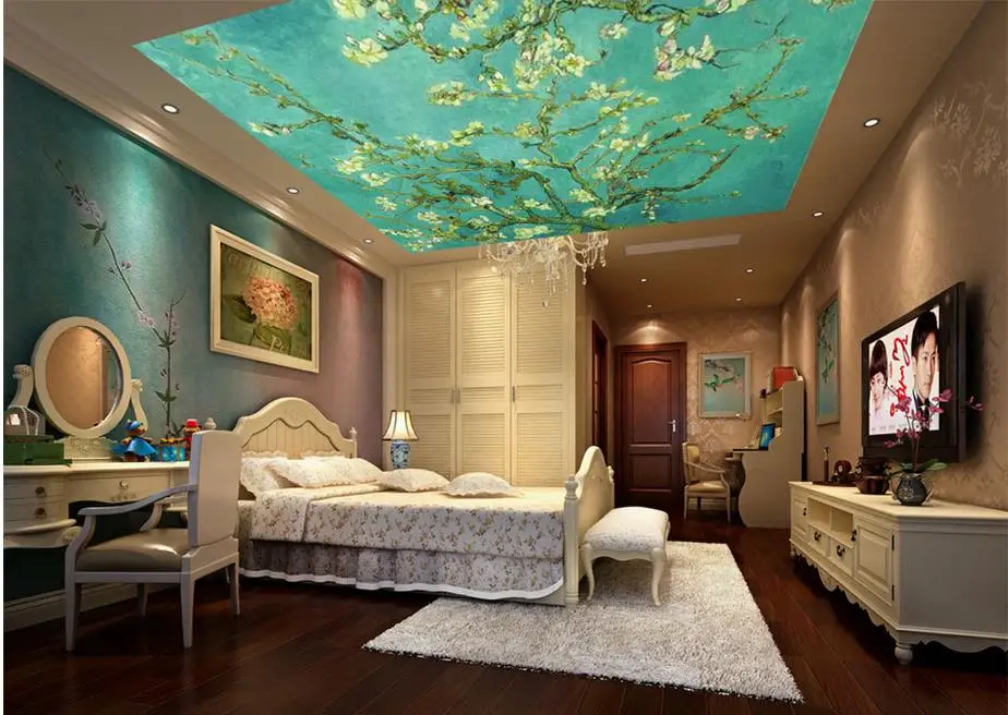 3d stereoscopic wallpaper custom ceiling Van Gogh Almond murals for living room | Обустройство дома