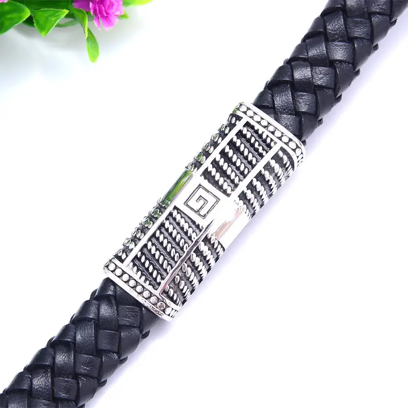 Модный браслет из нержавеющей стали с плоской трубкой магнитный воловьей кожи