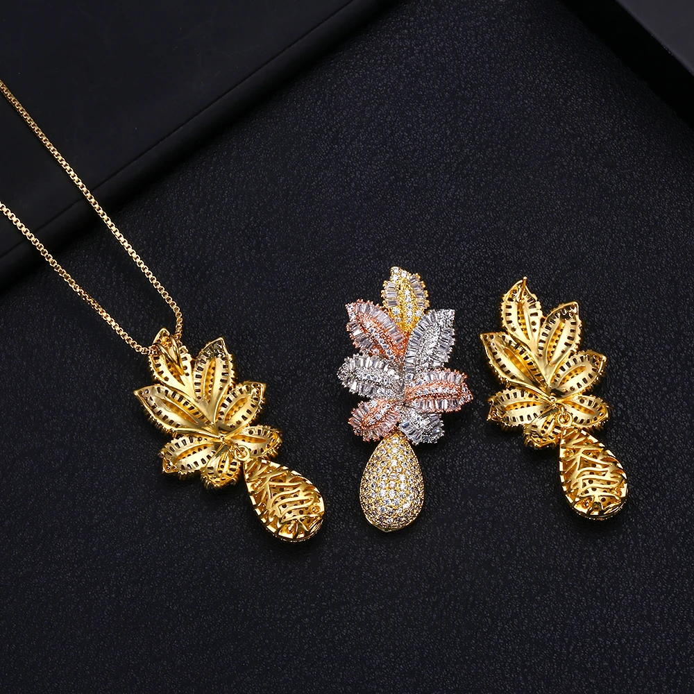 JANEKELLY Luxury Pineapple Water Drop Women Wedding Cubic Zirconia Choker Necklace Earring Dubai Jewelry Set Jewellery Addict P | Украшения