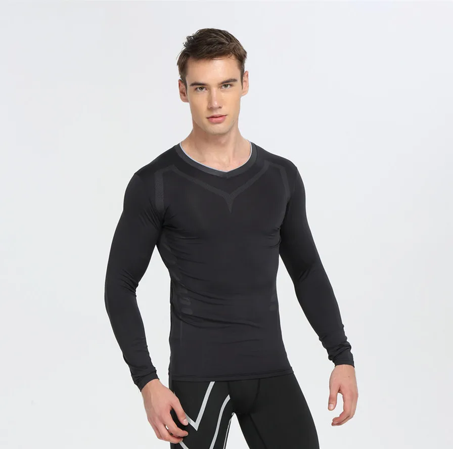 Compression Shirts Bodybuilding Skin Tight Long Sleeves Jerseys Crossfit Exercise Workout Fitness Sportswear MMA Rashguard Black