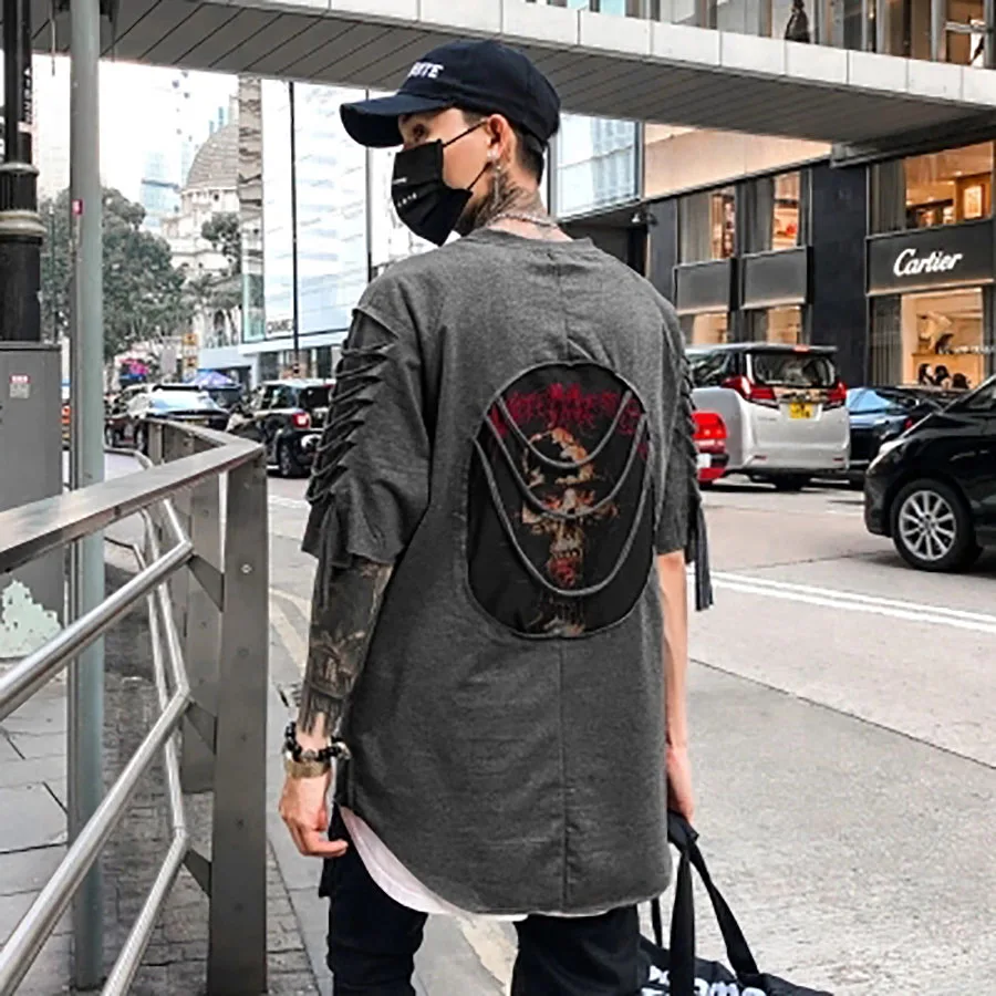 Рваные футболки для мужчин Панк Рок рейв футболка Psychedelic улица хип хоп Camisa Swag Rasgados