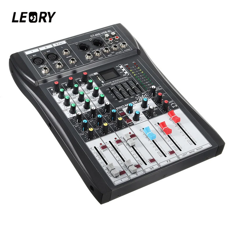 LEORY Mini 4 канальный DJ звуковой микшер контроллер со встроенным усилителем металлический DJ Mezclador USB DJ консоль для аудио караоке