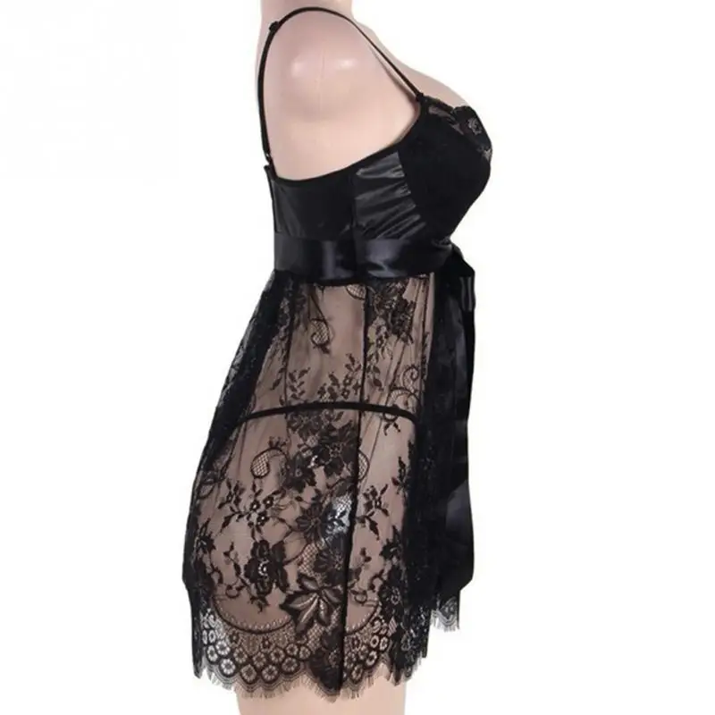 Сексуальное нижнее белье Babydoll эротическое женское черное кружевное платье