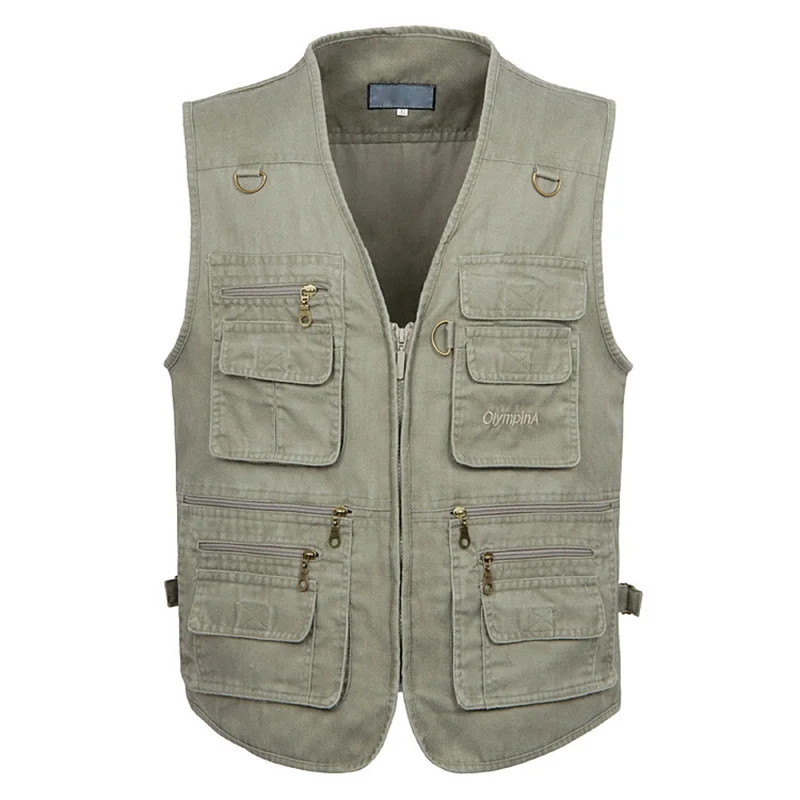Khaki Vest Летняя верхняя одежда размера плюс 6XL 7XL, джинсовый жилет, Мужская винтажная куртка без рукавов, мульти карман, фотография, мужской жилет, chaleco hombre - Цвет: Khaki Vest