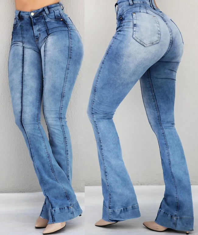 

New 2021 High Waist Female Boyfriend Ripped Jeans For Women Plus Size Pants Bell Bottom Denim Flare Mom Jeans Skinny Jeans Woman