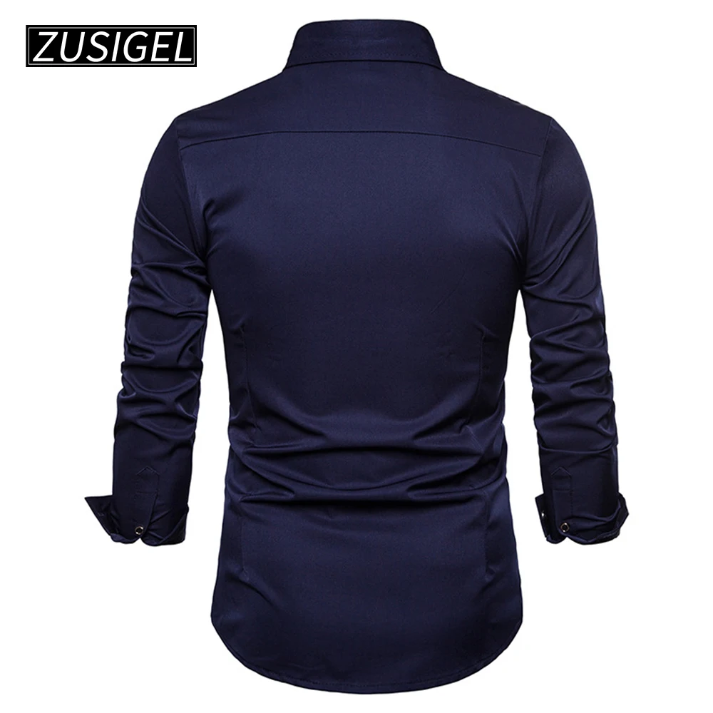 ZUSIGEL мужские рубашки Slim fit корт стиль Роза вышивка сплошной длинный рукав кнопка