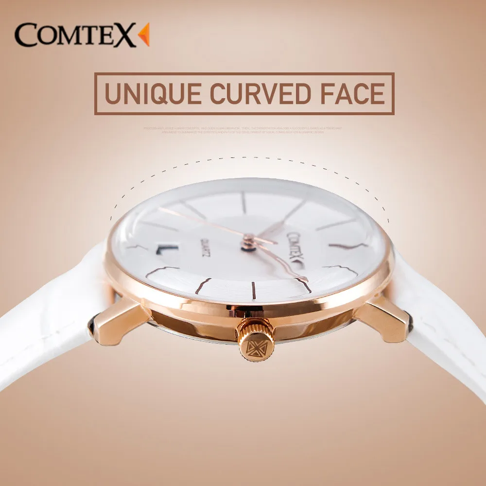 Comtex простой Для женщин Часы женщина сапфир Сферический Стекло белый кожаный