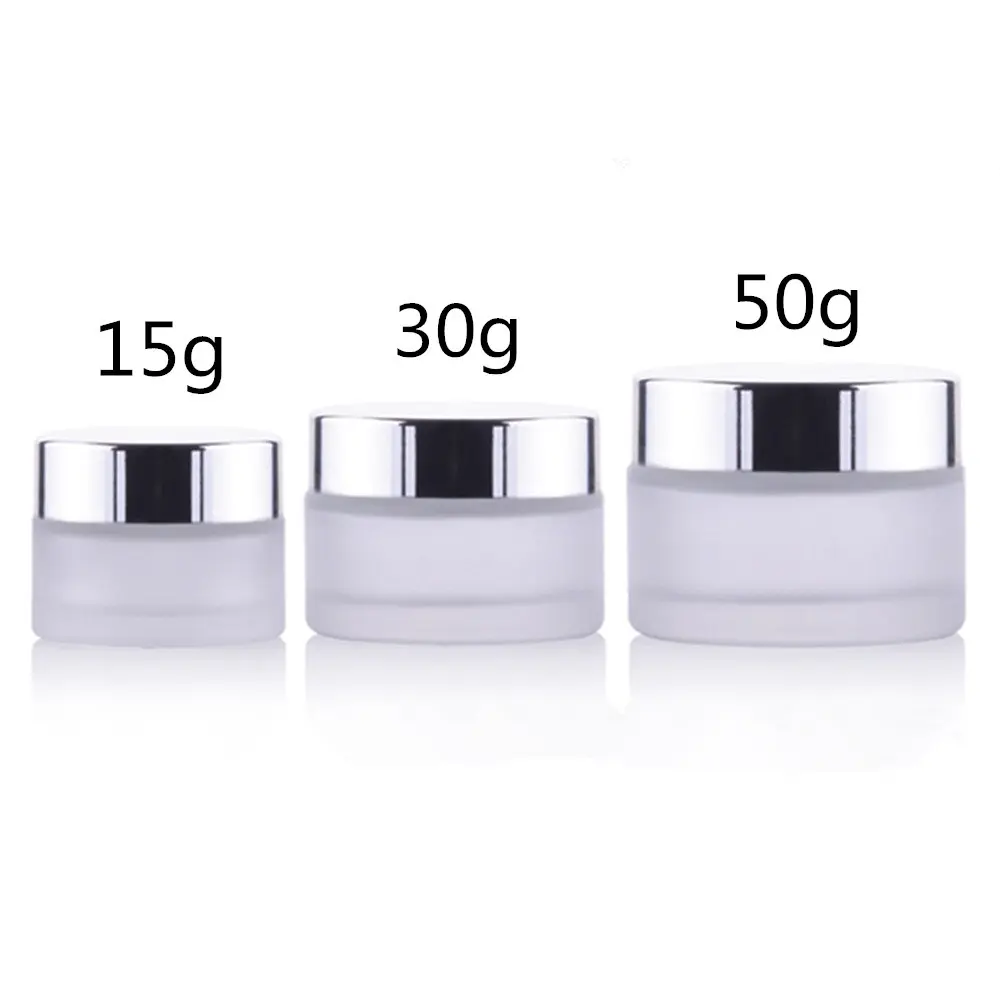 

empty 15G 30G 50G Frosted Glass Jar, 30ml Cosmetic Glass Frosted Glass Cream Jar with Silver Lid 100pcs