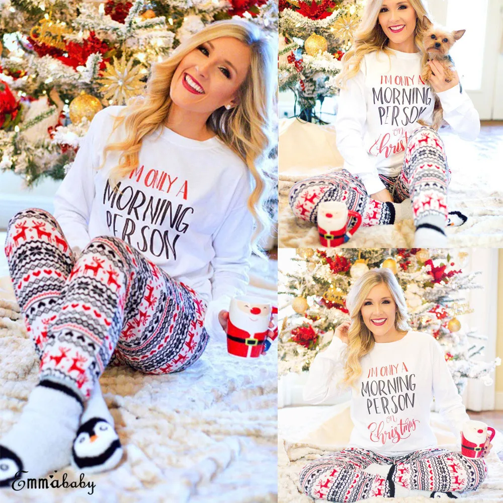 XMAS Merry Рождество пижамы для женщин Санта ночное белье одежда для отдыха Топ и штаны домашний костюм пижамный комплект