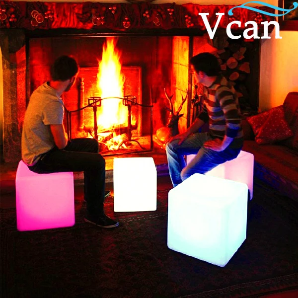 40*40*40cm colours change rechargeable lithium battery remote control  Hot LED Furniture LED Light Up Square Cube Chair Seat