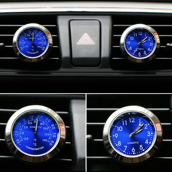 Blue Pair Автомобильный термометр, часы, украшения со светящимися Авто цифровыми часами A/C, воздушный выход, зажим, освежитель воздуха, автомобильные аксессуары - Название цвета: Blue Pair