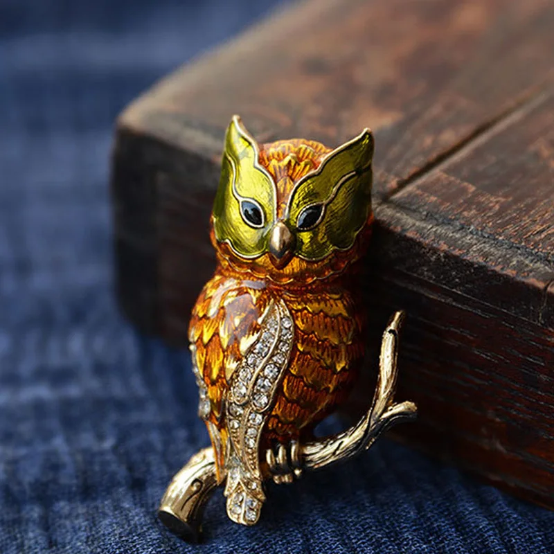 UALGL Fashion Jewelry Owl Brooch Enamel Pin Crystal Lapel Men Broches Mujer Vintage Broche De Buho Brooches For Women | Украшения и