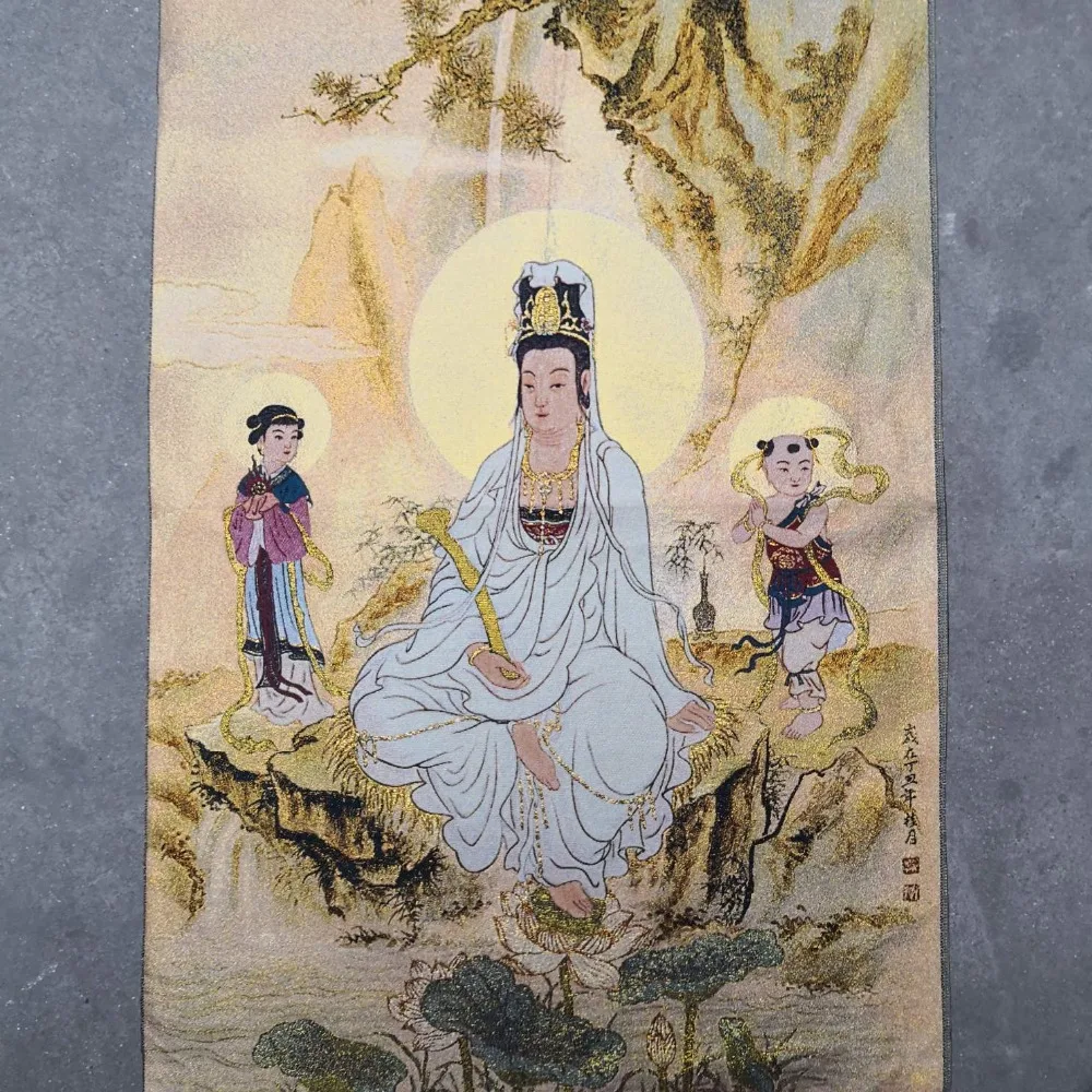 China Old Tibet Silk Thangka Like Hanging Painting Fengshui Guanyin | Дом и сад