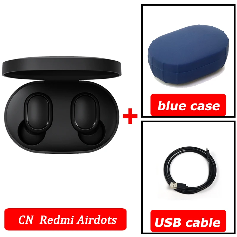 CN cable blue case Xiaomi airdots Redmi Airdots TWS беспроводные наушники Голосовое управление Bluetooth 5,0 шумоподавление управление краном - Цвет: CN cable blue case