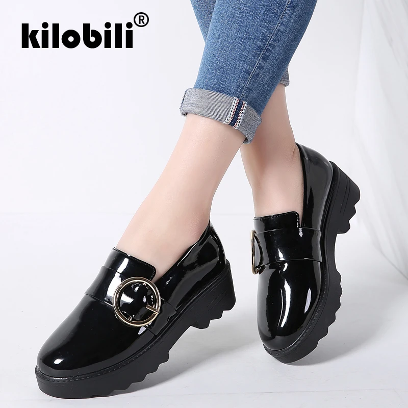 Kilobili/2019 г. весенние женские туфли оксфорды лодочки из лакированной кожи без