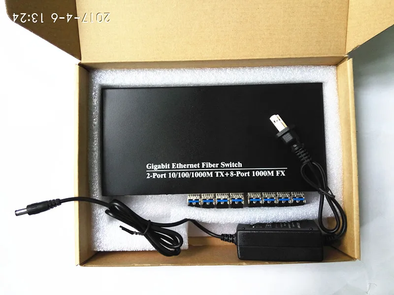 10 портовый гигабитный волоконный коммутатор с 2 портами RJ45 + 8 sfp сетевой 4 парой