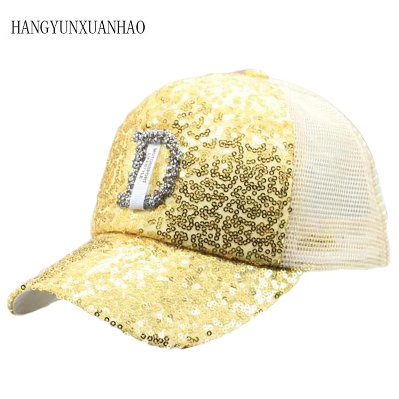 

D Letter Rhinestone Sequins Baseball Caps 2019 New Summer Female Shine Snapback Hats Fashion Hip hop Hat Men Women's Cap