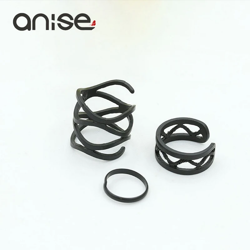Женское Винтажное кольцо в стиле панк Anise матовое черное с кисточками|fashion jewelry