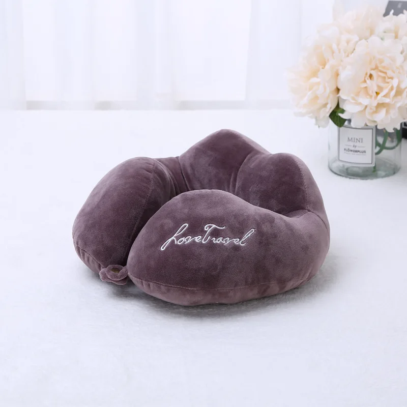 Brown Purple U-образная подушка для путешествий, автоматическая поддержка головы шеи, мягкая Ортопедическая подушка, офисный ворс, автомобильный полёт, дорожная подушка для воздушных судов - Цвет: Brown Purple