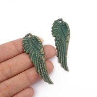 10pcs antique greek bronze verdigris patina feather angel wing charms pendants for jewelry making 51x18mm