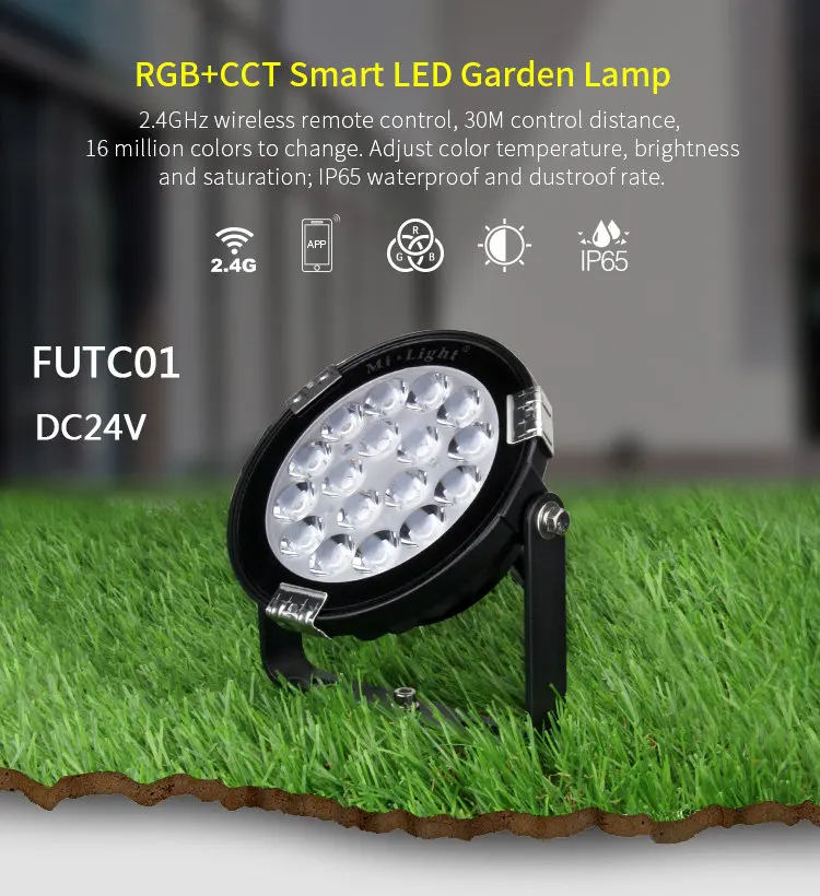FUTC01 MiBOXER, 6 Вт, 9 Вт, 15 Вт RGB+ CCT светодиодный садовый светильник Водонепроницаемый IP65 DC24V AC 110V 220V Открытый сад светильник ing FUTC01/FUTC02/FUTC03/FUTC04 - Испускаемый цвет: FUTC01