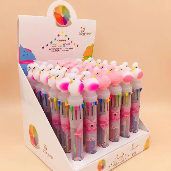

4 Pcs/set Cartoon Silicone Flamingo Head 10 Colors Ballpoint Pens Writing Drawing Student Stationery School Office Supply