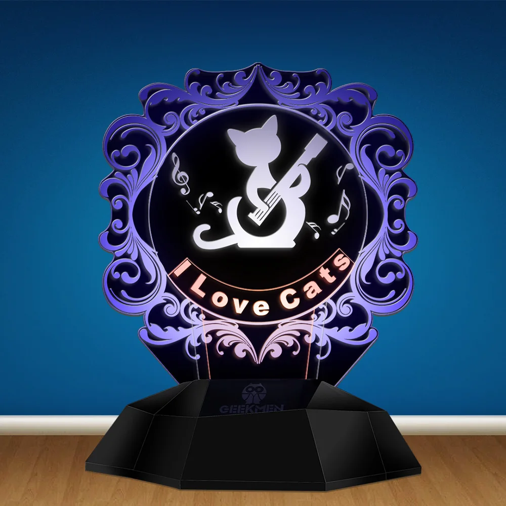 I Love Cats 3D линейная лампа для домашнего декора настольная музыкальный гитарист с