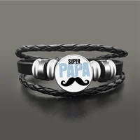 fashion super papa snap buttons bracelet metal beads braided leather wristband bracelets for men gifts for father daddy