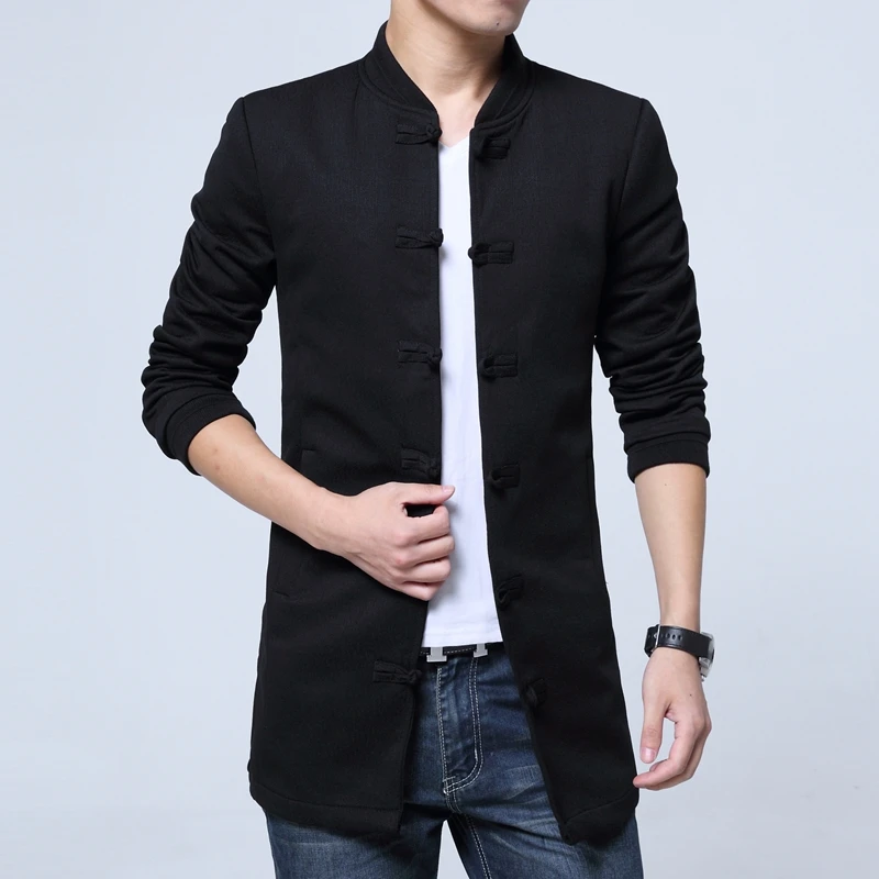 

2018 Spring Men's Casual Long Sleeve Trench male , Men's large size Hanfu, high-end boutique Tang suit , Vintage cheongsam men