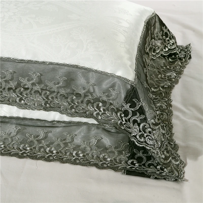 Роскошный сатиновый жаккардовый Комплект постельного белья queen/king size, Комплект постельного белья золотого и серебряного цвета, 4 шт., хлопковый Шелковый кружевной пододеяльник, Комплект постельного белья