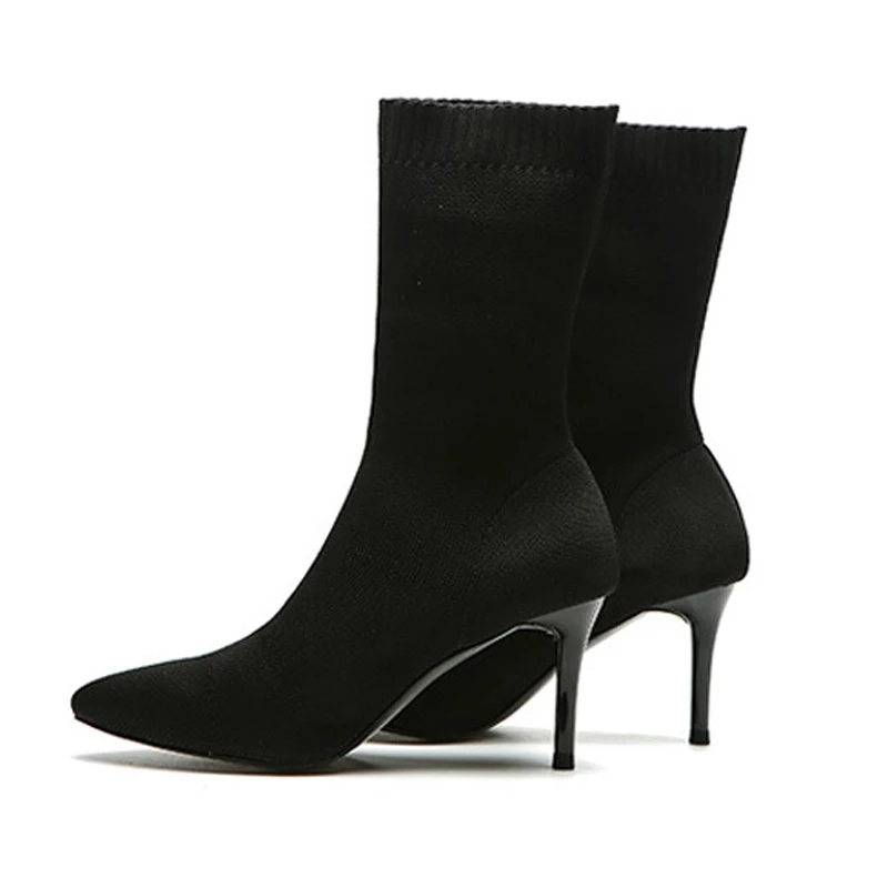 Женские сапоги-носки GENSHUO Осенние эластичные сапоги до середины икры на высоком