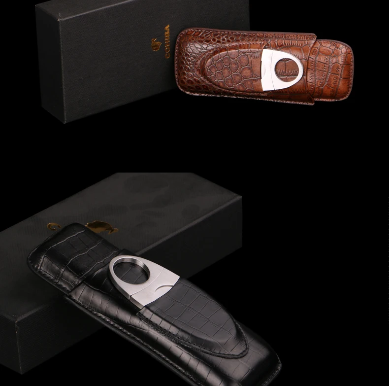 COHIBA под крокодиловую кожу коричневый Hoder два чехол для сигар чехол с бесплатной сигарой резак