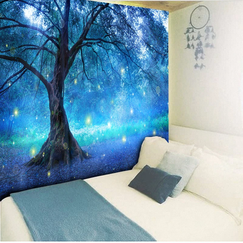 Психоделический настенный гобелен синий лес хиппи настенное украшение