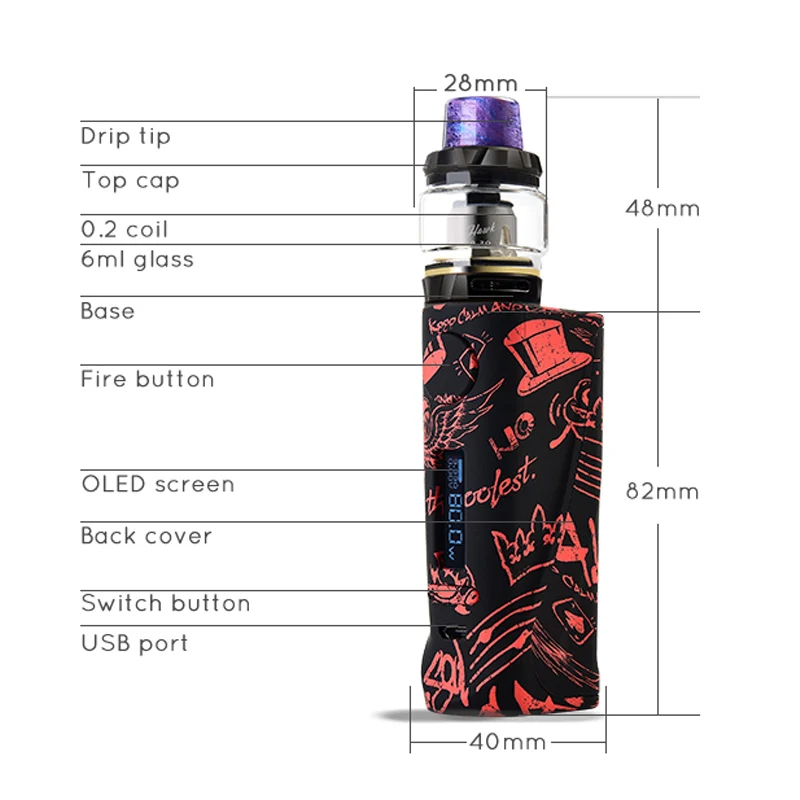 Оригинальный Vapor Storm Eco Pro Hawk Tank Kit Vape & 80 W TC Box Mod 2 мл Fit 18650 батарея электронная