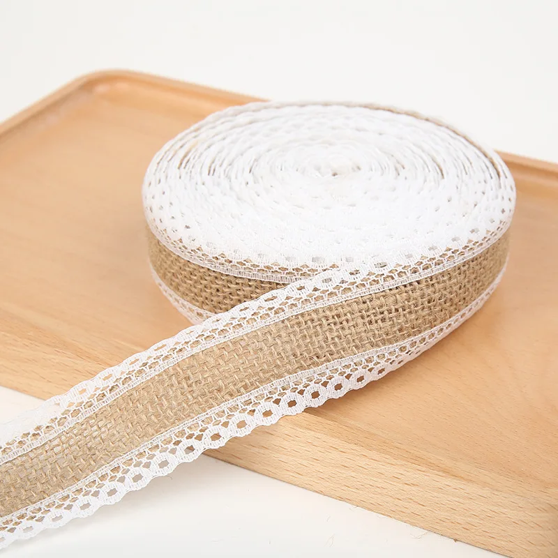 1M 25mm Natural Jute Burlap Rolls Hessian Ribbon Rustic Vintage Wedding Decor Lace Roll DIY Supplies | Дом и сад