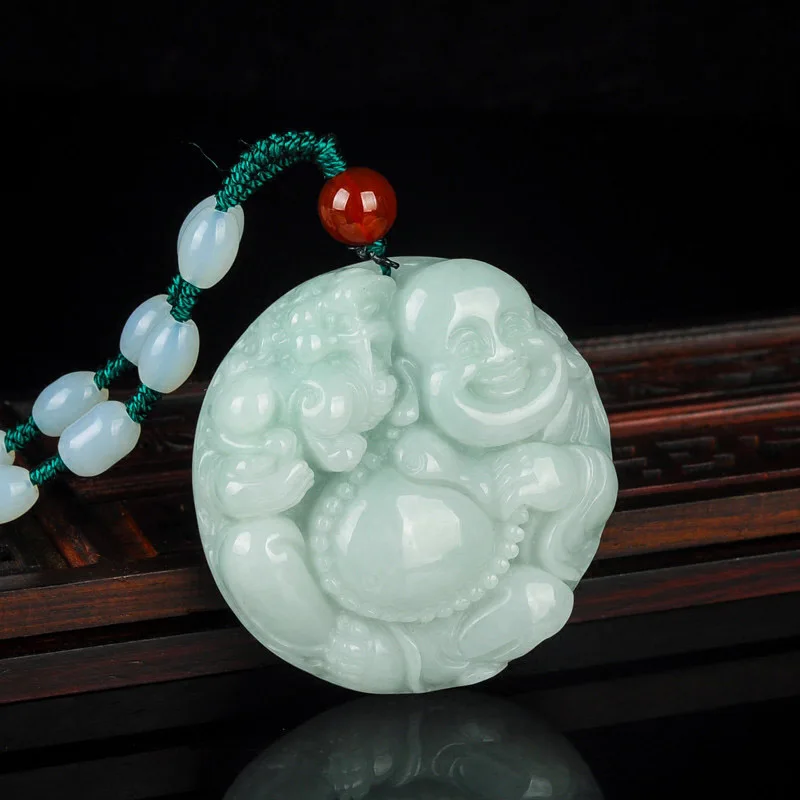 

Drop Shipping Jadeite Jewelry Burma Jade Maitreya Buddha Pendant Hand Carved Jade Stone Lucky Amulet PiXiu MiLeFo Necklace