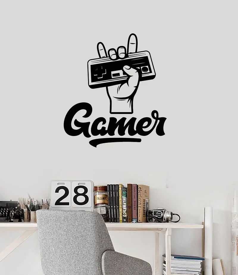 

Vinyl wall decal game hand retro gamepad joystick game hall, internet cafe, home living room room decoration YX28